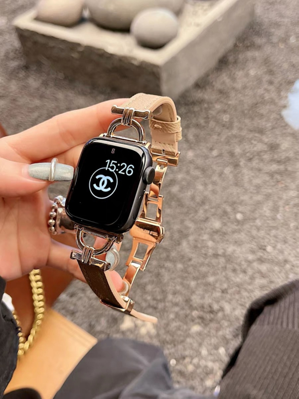 Bratara Apple Watch din piele naturală, cu cataramă fluture - Design în formă de D, la modă, compatibilă cu Apple Watch