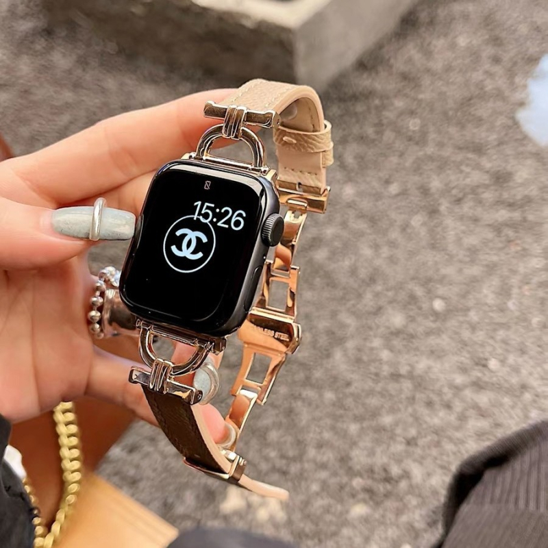 Bratara Apple Watch din piele naturală, cu cataramă fluture - Design în formă de D, la modă, compatibilă cu Apple Watch