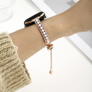 Brățară metalică pentru Apple Watch Ultra 2 cu inserții de perle și diamante, tendință personalizată