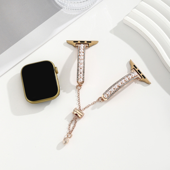 Brățară metalică pentru Apple Watch Ultra 2 cu inserții de perle și diamante, tendință personalizată