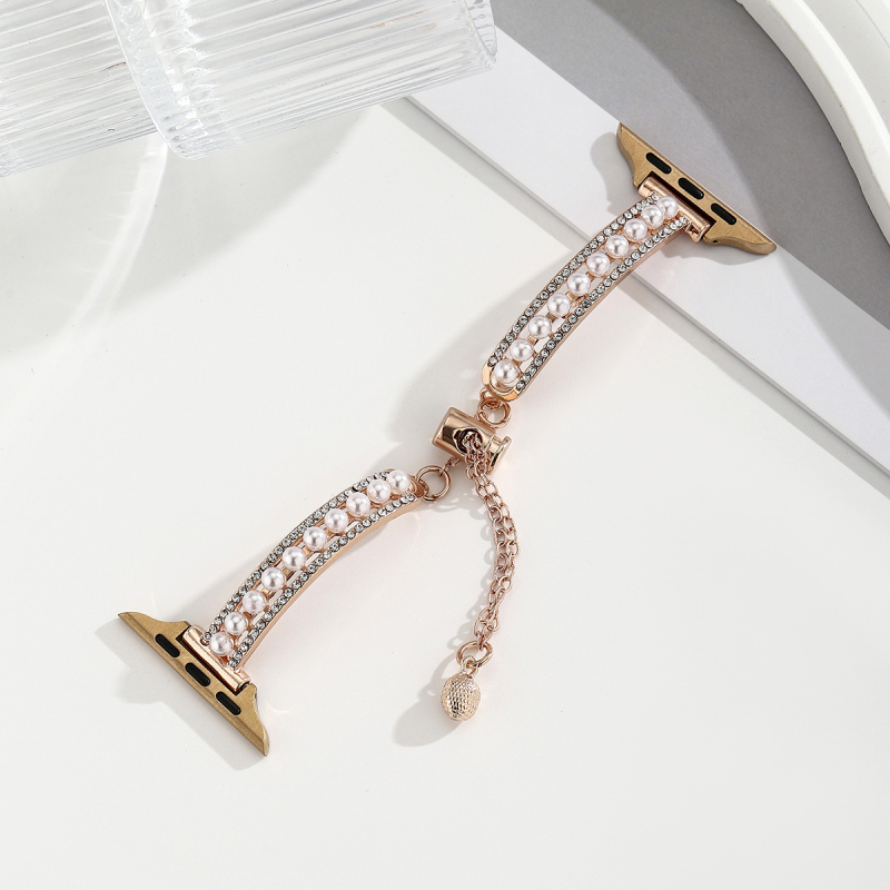 Brățară metalică pentru Apple Watch Ultra 2 cu inserții de perle și diamante, tendință personalizată