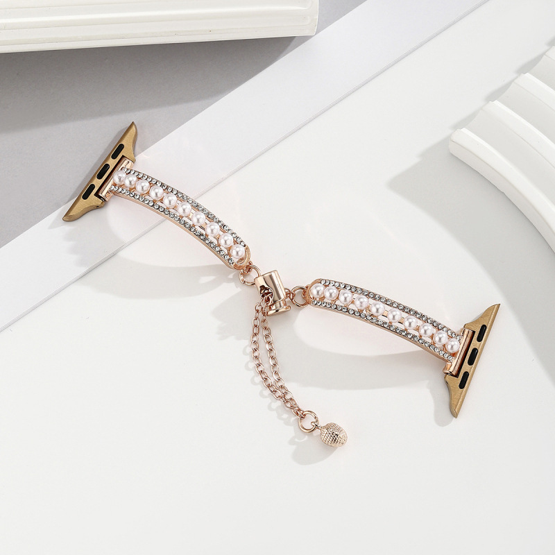 Brățară metalică pentru Apple Watch Ultra 2 cu inserții de perle și diamante, tendință personalizată