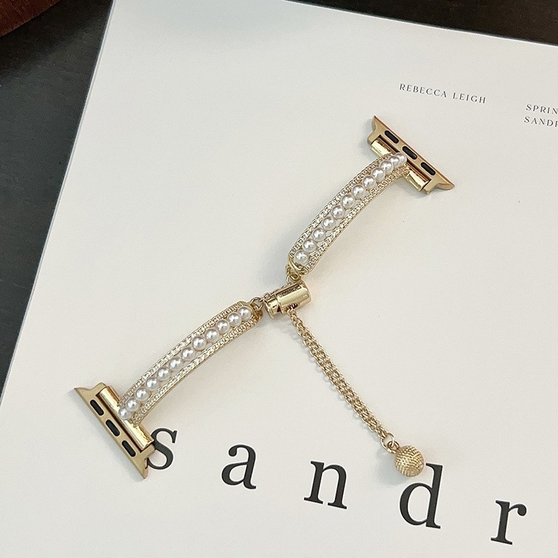 Brățară metalică pentru Apple Watch Ultra 2 cu inserții de perle și diamante, tendință personalizată