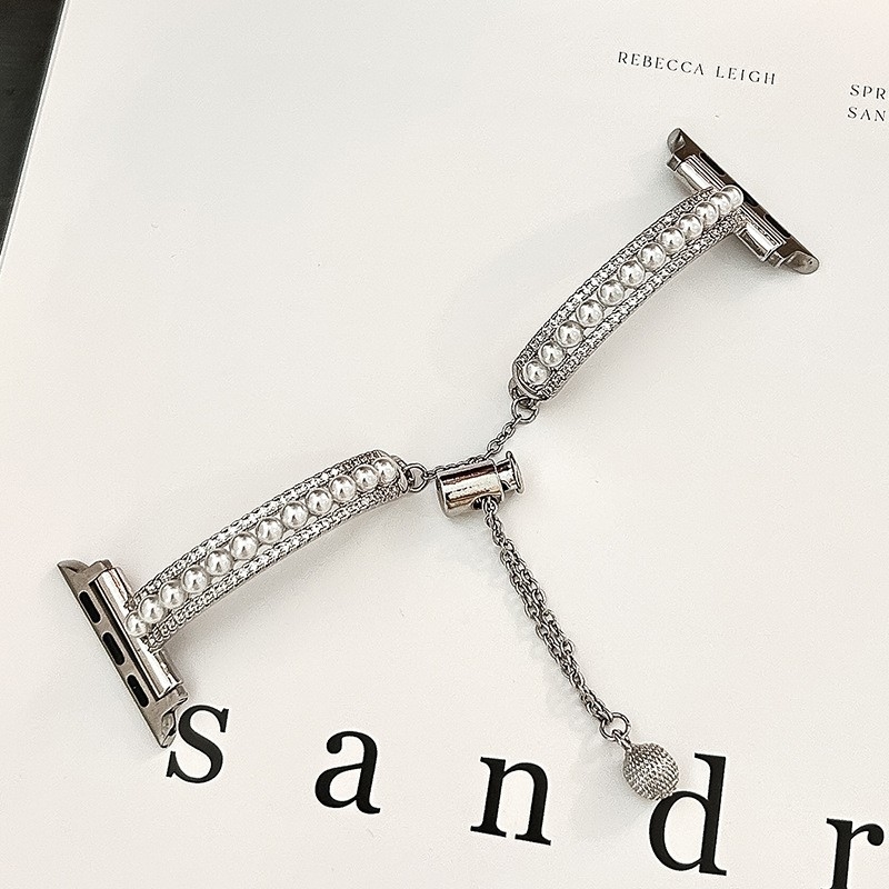 Brățară metalică pentru Apple Watch Ultra 2 cu inserții de perle și diamante, tendință personalizată