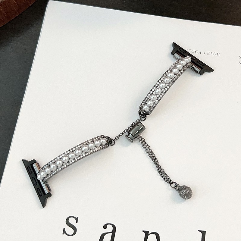 Brățară metalică pentru Apple Watch Ultra 2 cu inserții de perle și diamante, tendință personalizată