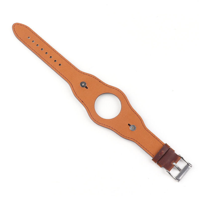 Brățară Apple Watch din piele naturală, cu cap nituit, lățime 22 mm, cataramă cu pin, FOHUAS, 23,6 g