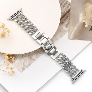 Apple Watch метална каишка – двойна редица деним верига, 321 сплав неръждаема стомана, съвместима с Apple Watch 4–8, Произход: Jinhua, Пускане: есен 2024