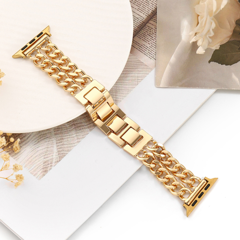 Apple Watch метална каишка – двойна редица деним верига, 321 сплав неръждаема стомана, съвместима с Apple Watch 4–8, Произход: Jinhua, Пускане: есен 2024