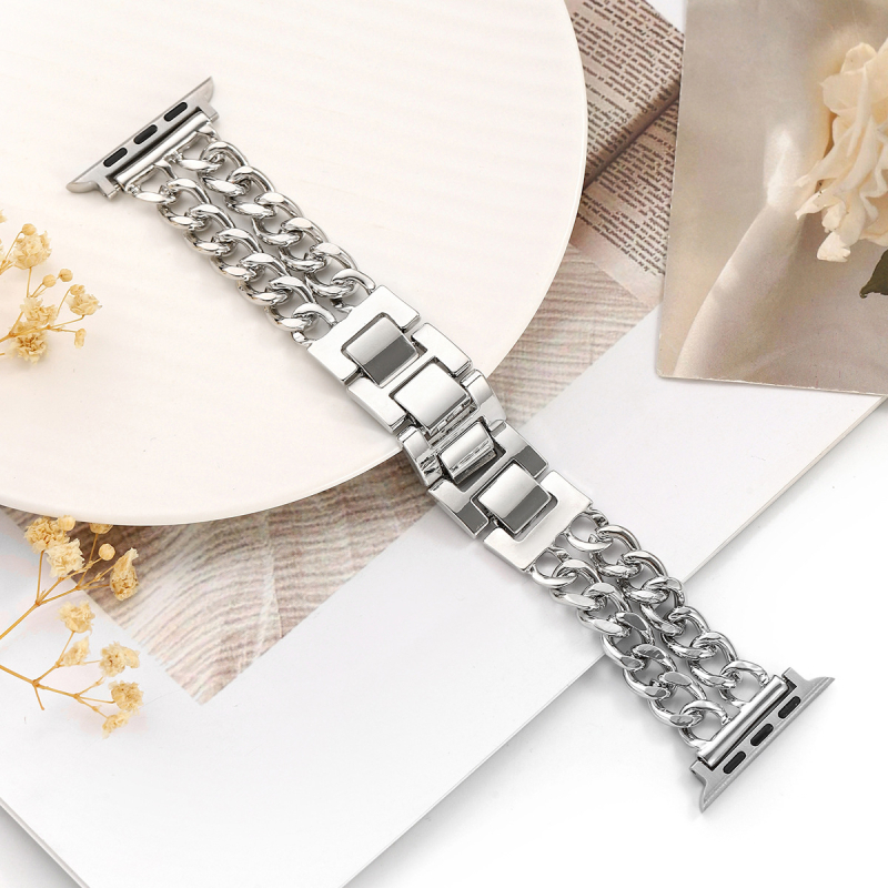 Apple Watch метална каишка – двойна редица деним верига, 321 сплав неръждаема стомана, съвместима с Apple Watch 4–8, Произход: Jinhua, Пускане: есен 2024