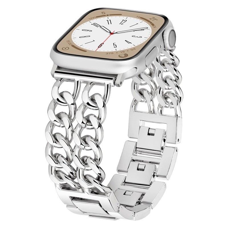 Apple Watch метална каишка – двойна редица деним верига, 321 сплав неръждаема стомана, съвместима с Apple Watch 4–8, Произход: Jinhua, Пускане: есен 2024