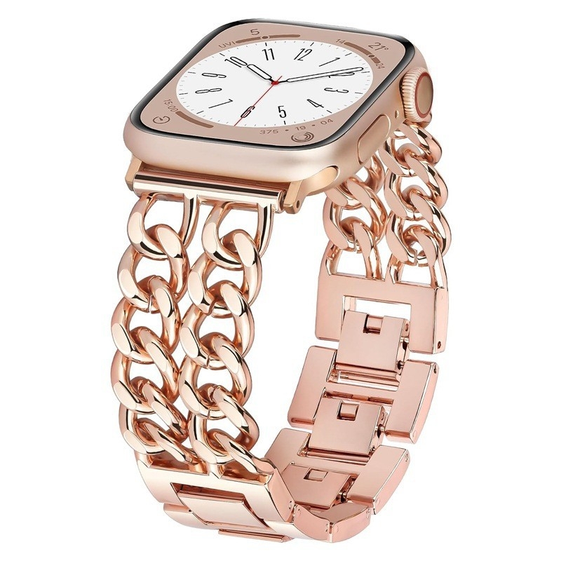Apple Watch метална каишка – двойна редица деним верига, 321 сплав неръждаема стомана, съвместима с Apple Watch 4–8, Произход: Jinhua, Пускане: есен 2024