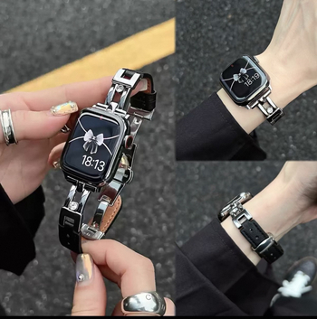 Curea Apple Watch cu cataramă fluture din piele naturală, stil modern