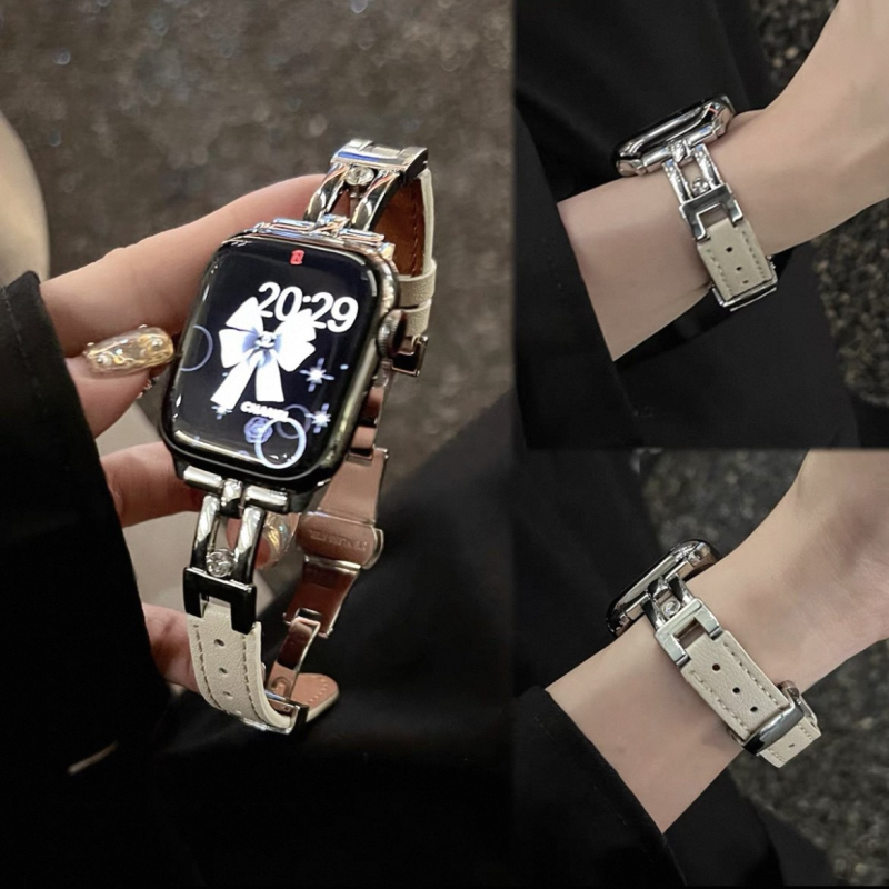 Curea Apple Watch cu cataramă fluture din piele naturală, stil modern