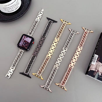 Apple Watch dupla soros gyémántdíszes denim gyöngyös karkötő 6/7/9 modellhez