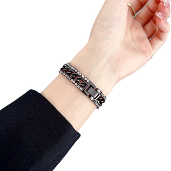 Apple Watch dupla soros gyémántdíszes denim gyöngyös karkötő 6/7/9 modellhez