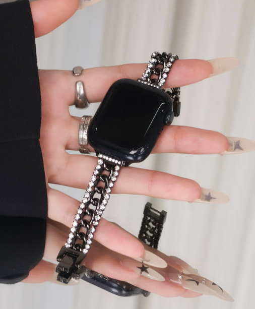 Apple Watch dupla soros gyémántdíszes denim gyöngyös karkötő 6/7/9 modellhez