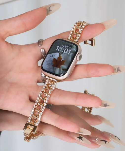 Apple Watch dupla soros gyémántdíszes denim gyöngyös karkötő 6/7/9 modellhez