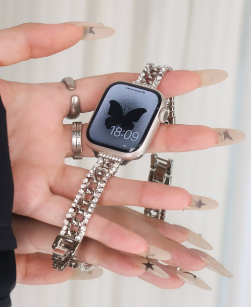 Apple Watch dupla soros gyémántdíszes denim gyöngyös karkötő 6/7/9 modellhez