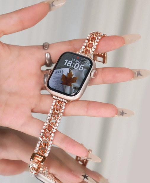 Apple Watch dupla soros gyémántdíszes denim gyöngyös karkötő 6/7/9 modellhez