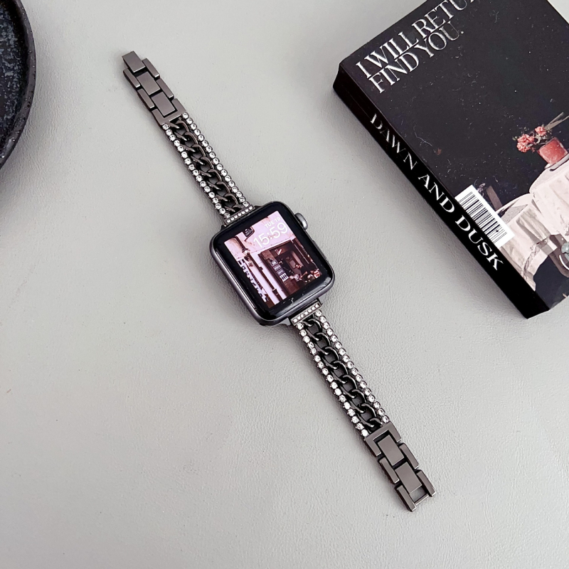 Apple Watch dupla soros gyémántdíszes denim gyöngyös karkötő 6/7/9 modellhez