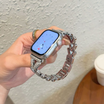 Метална каишка за часовник с мотив диамантено зърно пшеница за Apple Watch (iWatch 8 / 7654 SE), 20 мм интерфейс, Snap закопчалка, 30 g