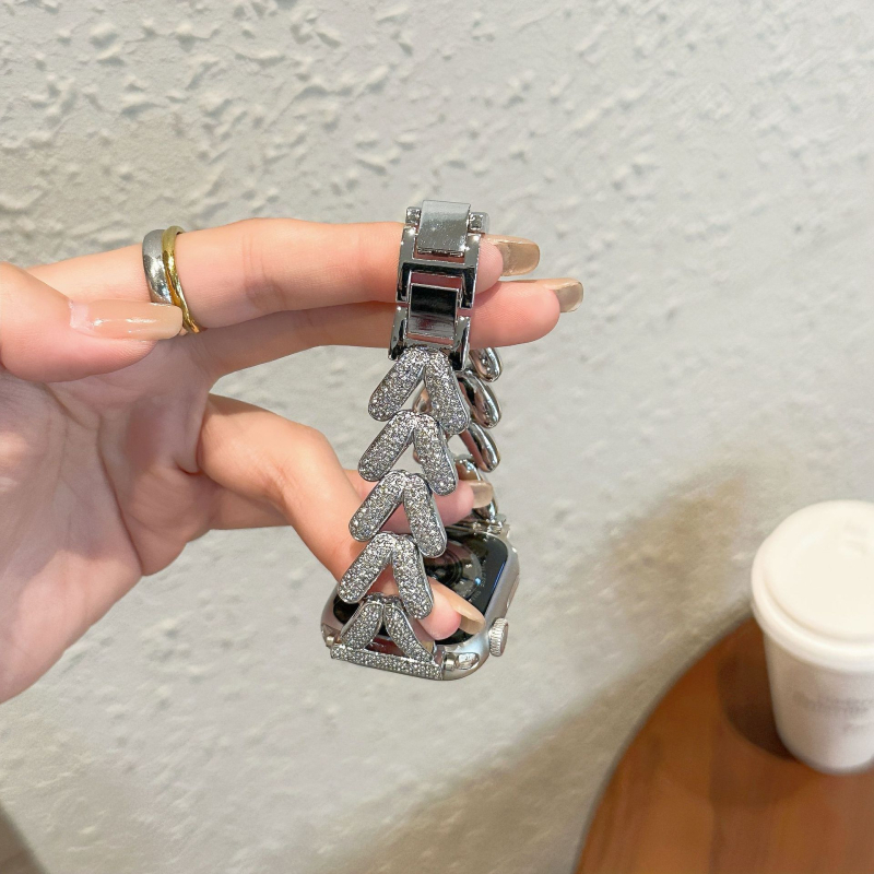 Метална каишка за часовник с мотив диамантено зърно пшеница за Apple Watch (iWatch 8 / 7654 SE), 20 мм интерфейс, Snap закопчалка, 30 g