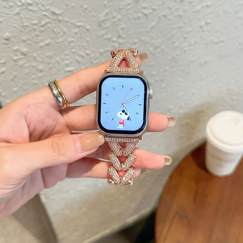 Метална каишка за часовник с мотив диамантено зърно пшеница за Apple Watch (iWatch 8 / 7654 SE), 20 мм интерфейс, Snap закопчалка, 30 g