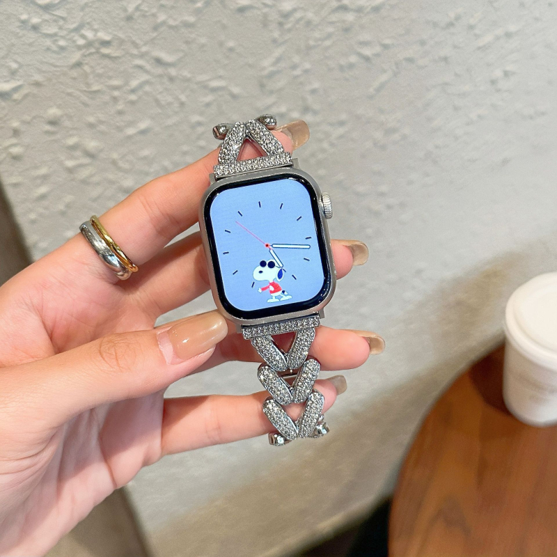 Метална каишка за часовник с мотив диамантено зърно пшеница за Apple Watch (iWatch 8 / 7654 SE), 20 мм интерфейс, Snap закопчалка, 30 g