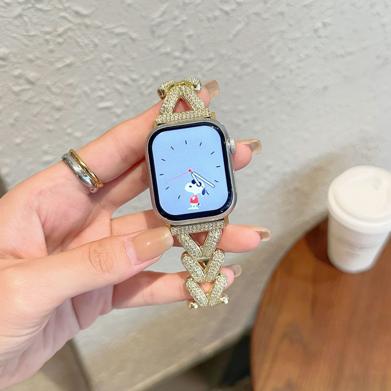 Метална каишка за часовник с мотив диамантено зърно пшеница за Apple Watch (iWatch 8 / 7654 SE), 20 мм интерфейс, Snap закопчалка, 30 g