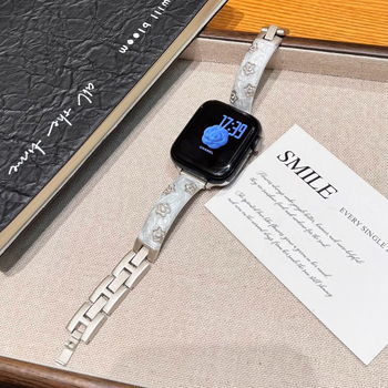 Brățară curbata din metal cu design floral, pentru Apple iPhone 11, Xiaomi Band 8/9 Pro și Huawei Band 8/9/10; material metalic, interfață 14 mm, închidere cu buton snap