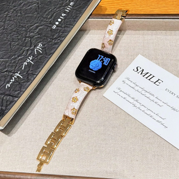 Brățară curbata din metal cu design floral, pentru Apple iPhone 11, Xiaomi Band 8/9 Pro și Huawei Band 8/9/10; material metalic, interfață 14 mm, închidere cu buton snap