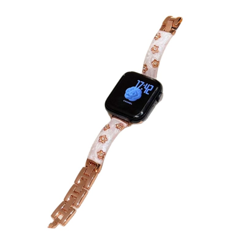 Brățară curbata din metal cu design floral, pentru Apple iPhone 11, Xiaomi Band 8/9 Pro și Huawei Band 8/9/10; material metalic, interfață 14 mm, închidere cu buton snap