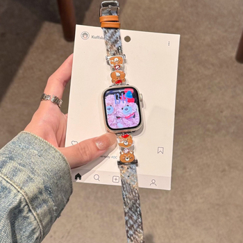 Λουράκι ρολογιού από μαλλί με μοτίβο αρκούδας — συμβατό με Apple S11/S10, Xiaomi 10/9, Huawei Fit4/3 GT654; προσαρμόσιμη διεπαφή; μοντέρνο στυλ