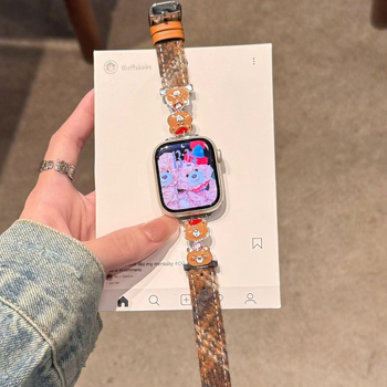 Λουράκι ρολογιού από μαλλί με μοτίβο αρκούδας — συμβατό με Apple S11/S10, Xiaomi 10/9, Huawei Fit4/3 GT654; προσαρμόσιμη διεπαφή; μοντέρνο στυλ