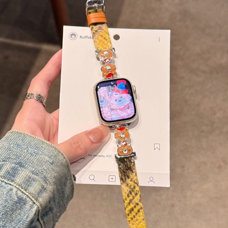 Λουράκι ρολογιού από μαλλί με μοτίβο αρκούδας — συμβατό με Apple S11/S10, Xiaomi 10/9, Huawei Fit4/3 GT654; προσαρμόσιμη διεπαφή; μοντέρνο στυλ