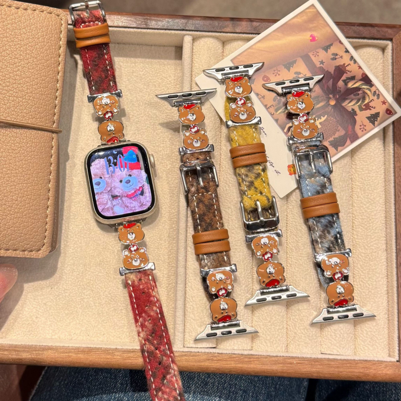 Λουράκι ρολογιού από μαλλί με μοτίβο αρκούδας — συμβατό με Apple S11/S10, Xiaomi 10/9, Huawei Fit4/3 GT654; προσαρμόσιμη διεπαφή; μοντέρνο στυλ