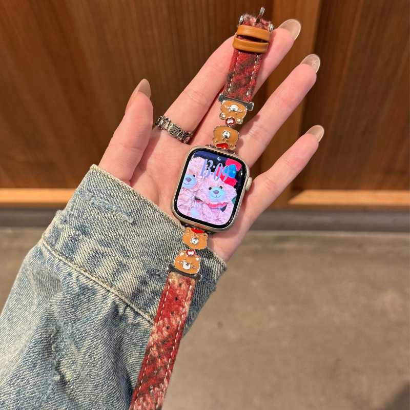 Λουράκι ρολογιού από μαλλί με μοτίβο αρκούδας — συμβατό με Apple S11/S10, Xiaomi 10/9, Huawei Fit4/3 GT654; προσαρμόσιμη διεπαφή; μοντέρνο στυλ