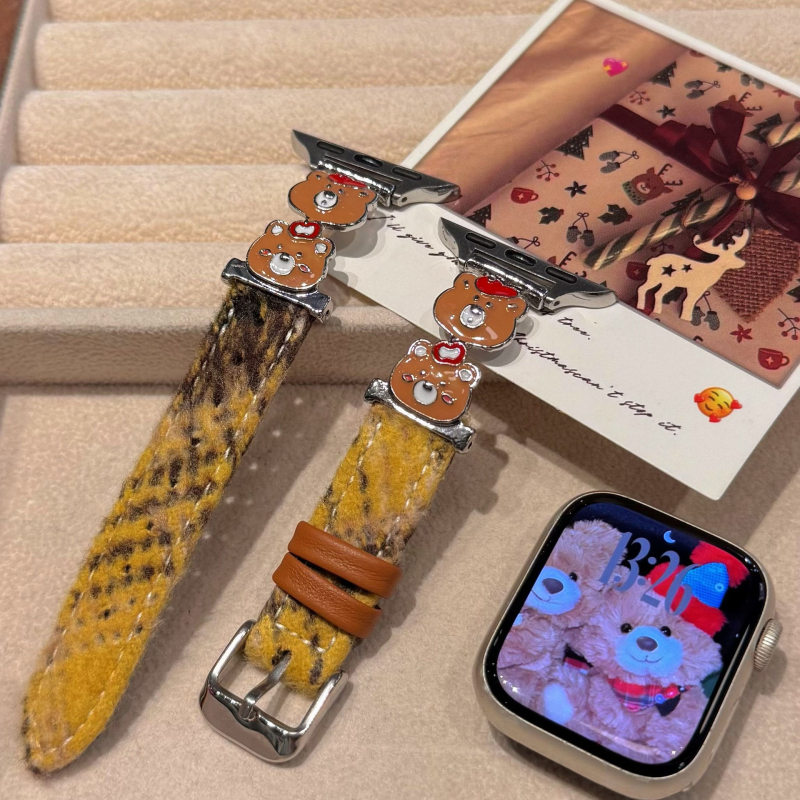 Λουράκι ρολογιού από μαλλί με μοτίβο αρκούδας — συμβατό με Apple S11/S10, Xiaomi 10/9, Huawei Fit4/3 GT654; προσαρμόσιμη διεπαφή; μοντέρνο στυλ