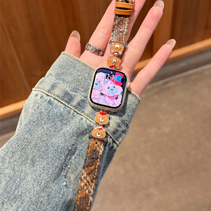 Λουράκι ρολογιού από μαλλί με μοτίβο αρκούδας — συμβατό με Apple S11/S10, Xiaomi 10/9, Huawei Fit4/3 GT654; προσαρμόσιμη διεπαφή; μοντέρνο στυλ