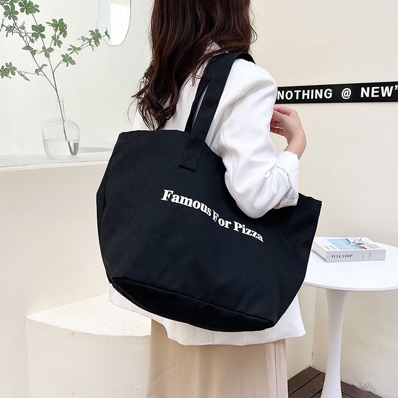 Vászon Tote táska, városi egyszerűség stílusa, vízszintes négyszögletes forma, cipzár, poliészter bélés