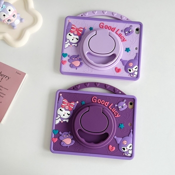 Kuromi szilikon védőtok iPadhez — teljes, karikatúra-stílusú kivitel; anyag: szilikon; forrópréses kivitel; kompatibilis az Apple iPad modellekkel