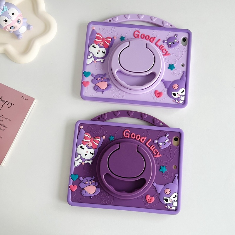 Kuromi szilikon védőtok iPadhez — teljes, karikatúra-stílusú kivitel; anyag: szilikon; forrópréses kivitel; kompatibilis az Apple iPad modellekkel