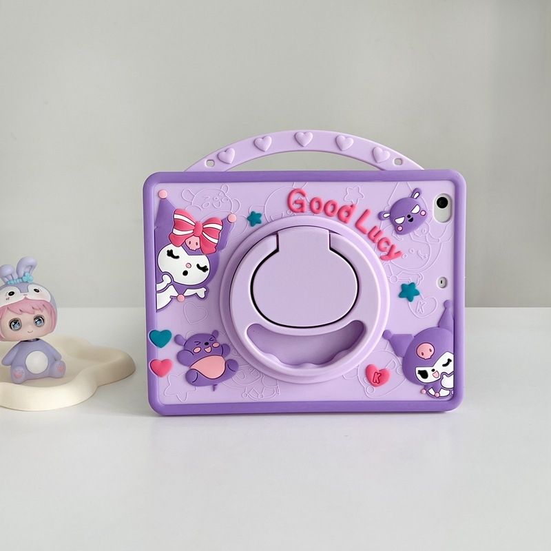 Kuromi szilikon védőtok iPadhez — teljes, karikatúra-stílusú kivitel; anyag: szilikon; forrópréses kivitel; kompatibilis az Apple iPad modellekkel