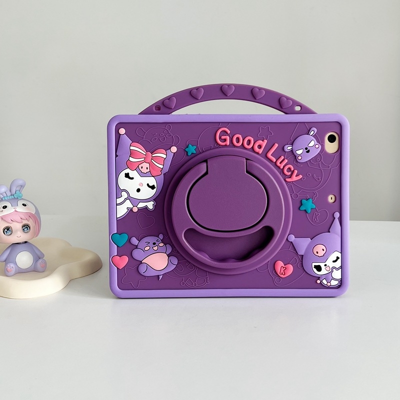 Kuromi szilikon védőtok iPadhez — teljes, karikatúra-stílusú kivitel; anyag: szilikon; forrópréses kivitel; kompatibilis az Apple iPad modellekkel