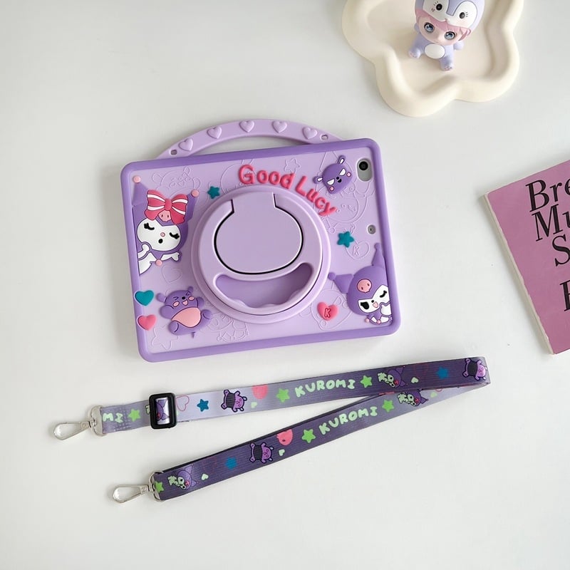 Kuromi szilikon védőtok iPadhez — teljes, karikatúra-stílusú kivitel; anyag: szilikon; forrópréses kivitel; kompatibilis az Apple iPad modellekkel