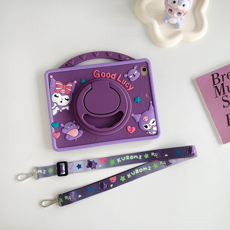 Kuromi szilikon védőtok iPadhez — teljes, karikatúra-stílusú kivitel; anyag: szilikon; forrópréses kivitel; kompatibilis az Apple iPad modellekkel