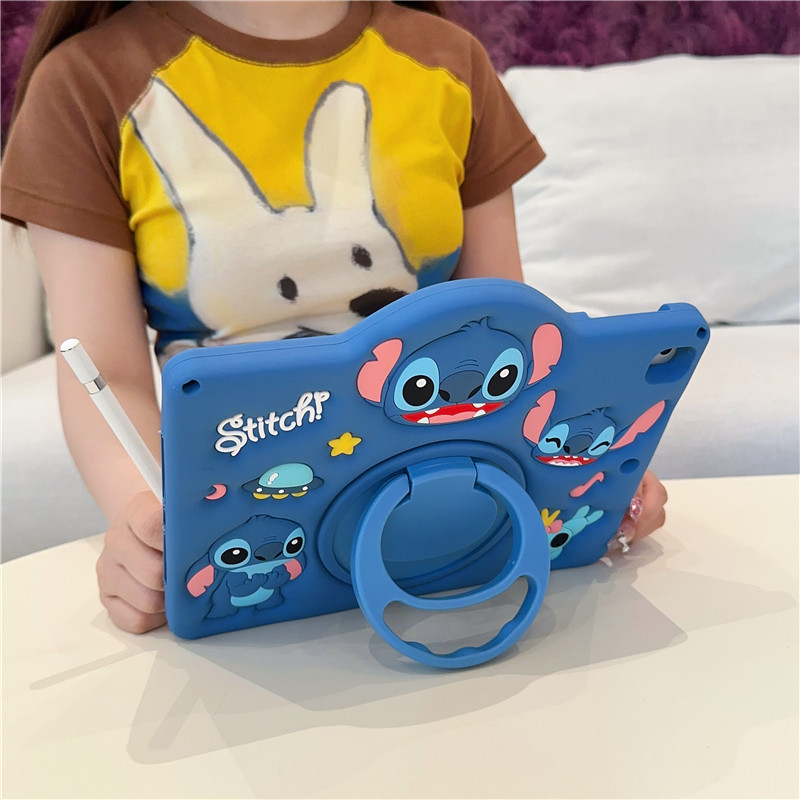 Защитен калъф за iPad 10 с въртяща се стойка, силиконов мек корпус, стил карикатура Stitch, антиизносване и антипадане, съвместим с устройства Apple