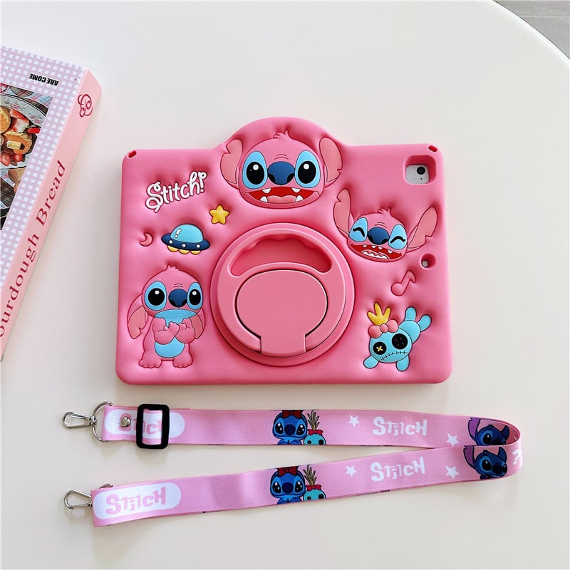 Защитен калъф за iPad 10 с въртяща се стойка, силиконов мек корпус, стил карикатура Stitch, антиизносване и антипадане, съвместим с устройства Apple