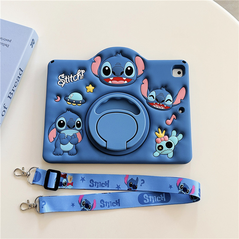 Защитен калъф за iPad 10 с въртяща се стойка, силиконов мек корпус, стил карикатура Stitch, антиизносване и антипадане, съвместим с устройства Apple