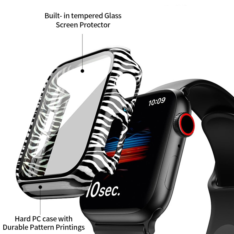 Apple Watch védőtok PC + edzett üveg, virágos mintázat víztranszferrel